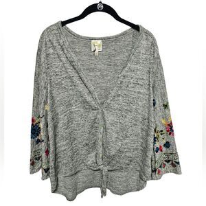 Anthropologie fig & flower Embroidered Knit Tunic Top High Low Bell Sleeve Sz XL
